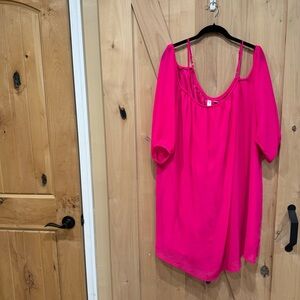 Tacera Pink Chiffon Boho Sleeve Top Size 3X Cold Shoulder Sheer Lined Blouse